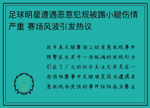 足球明星遭遇恶意犯规被踢小腿伤情严重 赛场风波引发热议